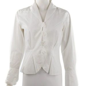 Authentic ANNE FONTAINE Long Sleeve White Cotton Rosette Blouse